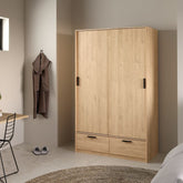 Line Oak Wardrobe with 2 Sliding Doors and 2 Drawers
